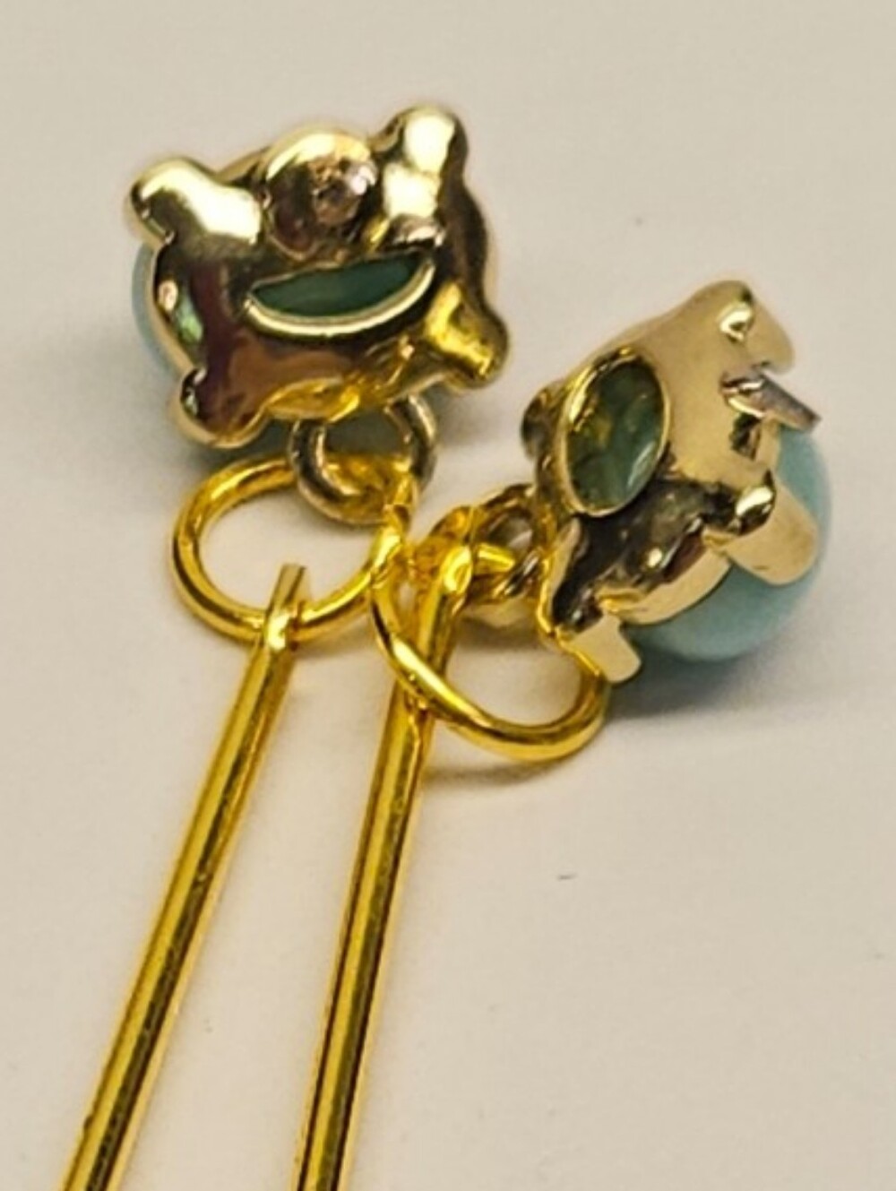 Gold-Tone Drop Earrings with Light Blue Colored Gemstones - Picture 4 of 5